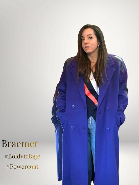 Braemar Jackets & Blazers - Vintage Braemar Purple Wool Coat Leather Shoulder Made Canada